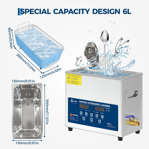 6L Ultrasonic Cleaner With Heated Function Digital Timer And Stainless Steel Tank 40kHz 240W Ultrasonic Power