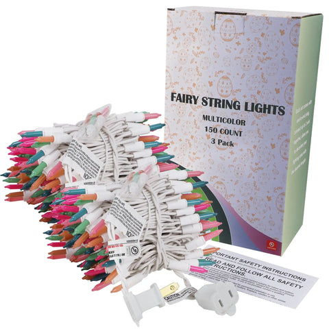 Pastel Multicolor 150 Count 33 Feet Green Wire Mini Fairy Lights 120V UL Certified Connectable Incandescent Christmas Tree Outdoor Indoor Decoration For Garden Patio Holiday Party with packaging