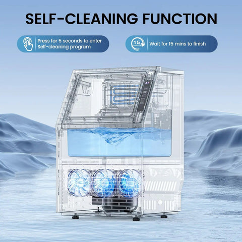 Under Counter Ice Maker Machine Freestanding Stainless Steel With Ice Thickness Control showing self-cleaning function