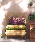Two Tier Raised Garden Bed With Trellis Elevated Wooden Planter Box On Legged Frame With Metal Corners For Vegetables Flowers And Herbs In Natural Finish