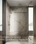 Purist Four Function Handheld Showerhead With Nonpositive Shutoff Vibrant Brushed Nickel in a modern marble bathroom