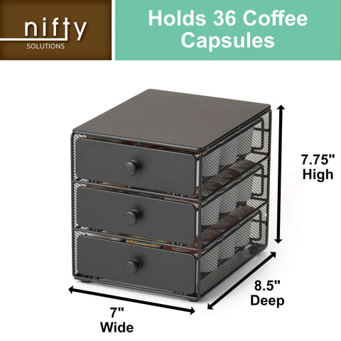 Coffee Pod Drawer For KCups 3 Tier Organizer With 36 Pod Capacity Sleek Black Satin Finish, three-drawer unit