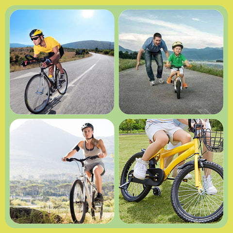 Collage of cyclists showing outdoor biking activities, highlighting use of 24 Piece Go To Bike Axle Nuts And Washers Kit M8 M9.5 M10.
