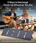 Couple camping with Your Go To Portable Power Station With 60W Solar Panel Included 288Wh LiFePO4 Battery 350W Continuous 600W Peak