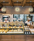 Lit Modern Firework Dandelion Sputnik Chandelier With 8 Lights Crystal Chrome Pendant Lighting in bakery setting