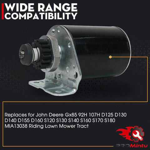 Beefed Up Drop In Starter Motor Replacement for John Deere Riding Lawn Mower GX85, D Series Models, compatible with flywheels