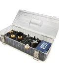 Built Rock Solid Clear Abs Router Bit Storage Organizer Box With Custom Foam Insert And Rechargeable Desiccant Bag To Keep Your Half Inch Quarter Inch And Eight Millimeter Bits Dry In The Workshop, open view showing organized bits.