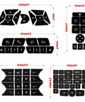 Mercedes Benz Dash Button Repair Kit With Stickers And Decals to Restore Faded Interior Buttons, dimensions shown, for C Class CLS GLK W172 W204 W212