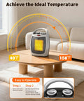 Portable Electric Space Heater With 1500W And 750W Modes, 2 In 1 Ceramic Desk Heater in living room on coffee table