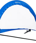 Two Pack Portable Two Point Five Foot Blue Soccer Goals For Kids With Quick Pop Up Setup Ground Stakes And Carrying Bag