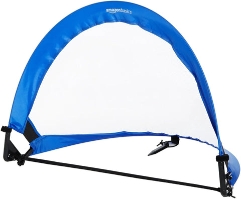Two Pack Portable Two Point Five Foot Blue Soccer Goals For Kids With Quick Pop Up Setup Ground Stakes And Carrying Bag