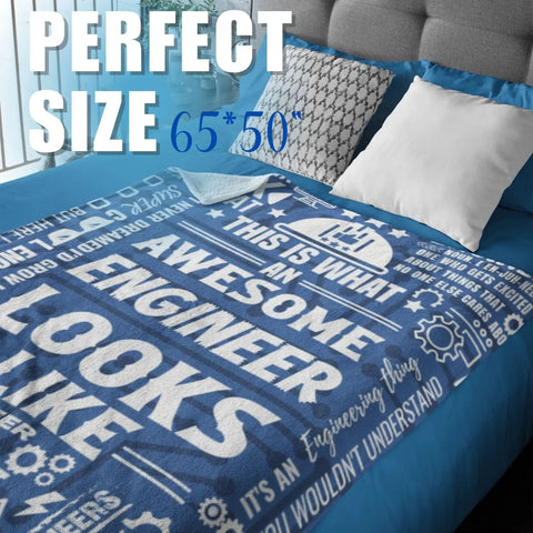 Gearhead Engineer Gift Throw Blanket For Mechanical Electrical And Computer Engineers Blue Flannel 65 By 50 Inches Cozy Techie Gift For Nerds And Makers on bed