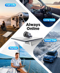 Starlink Mini Car Power Adapter And 12V To 24V To 30V Dc Step Up Converter With Snappy Plug Play Setup in various settings like van life, marine, and road trips.