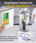 No Sweat Precision Granule Filling Machine With Heavy Duty Stainless Steel Build, digital control panel, and foot pedal operation.