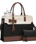 Women Laptop Tote Bag Waterproof Leather Work Bag Spacious Computer Handbag with bow and cup for office and travel.
