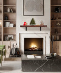 Mantel with decorative items supported by Beefy Heavy Duty Shelf Brackets Set Of 2 12 X 10 Inch Die Cast Alloy Mantel Support Max Load 1100 Lbs