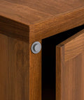 Gray short stroke push to open latch installed on wooden cabinet door, 2.9 inch hidden damper buffer for soft closing mechanism.