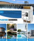 Automatic Water Level Controller 110V With 6.5 Foot Liquid Level Sensor shown near reservoirs, water towers, and pools.