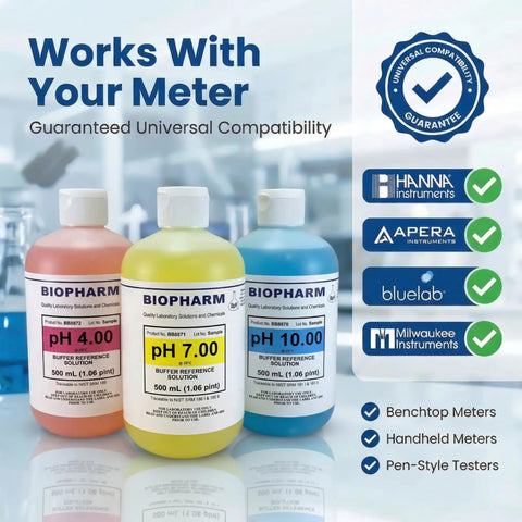 PH Calibration Buffer Set 4.00 7.00 10.00 3 Pack, 250 mL Bottles, NIST Calibrated Color Coded, Lot Numbered and Expiration Dated