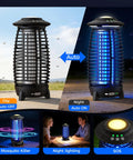 Cordless 4-In-1 Bug Zapper For Outdoor Use, Mosquito Trap With 4000mAh Battery, showing day and night modes, outdoor setting