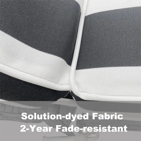 Close-up of 2 Pack Outdoor Lounge Chair Cushions Replacement Cushions For Patio Chaise Lounge, Black And White Stripes, Durable Polyester Cover