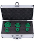Grab This Pro FTVOGUE Hole Saw Set M14 Drill Bit Kit For Glass And Tile With A Tough Coating For Smooth, Clean Cuts On Marble And Stone Tiles Perfect For Fast Repairs And DIY Home Projects That Need Serious Grit. six green M14 hole saw bits in a case
