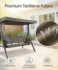 Brenda 3 Seat Outdoor Porch Swing Glider With Adjustable Canopy Heavy Duty Steel Frame in garden setting with fabric close-up