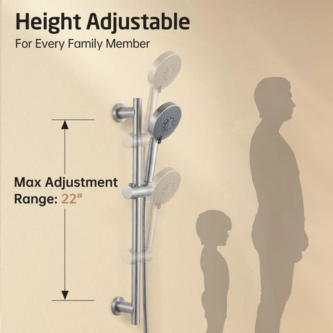 Adjustable Shower Head With Slide Bar And Extra Long Hose For Easy Rinsing 5 Function Handheld Shower Head With Wall Mount