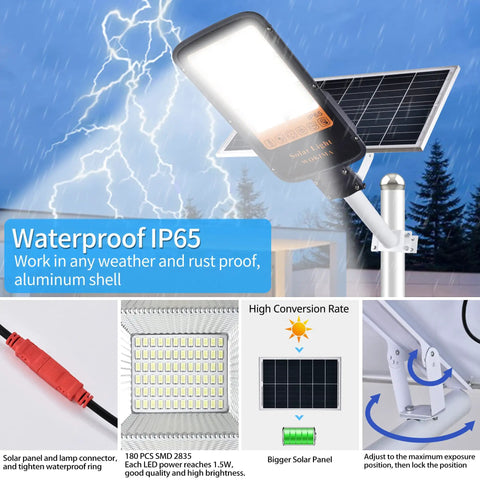 1200W Solar Street Light Outdoor Led Flood Light 30000 Lumens Beast Mode Bright Daylight With Remote Control Dusk To Dawn Security Floodlight For Yard Driveway Parking Lot And Patio with waterproof IP65 aluminum shell.