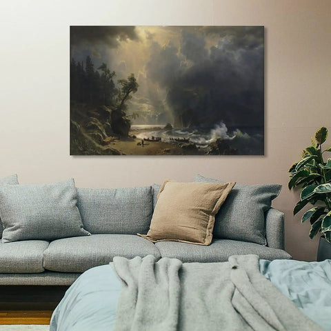 Dope Vintage Canvas Wall Art Featuring Puget Sound On The Pacific Coast By Albert Bierstadt Lit Landscape Print Ready To Hang For Chill Spaces Straight Up Great Home Decor And Sweet Gift