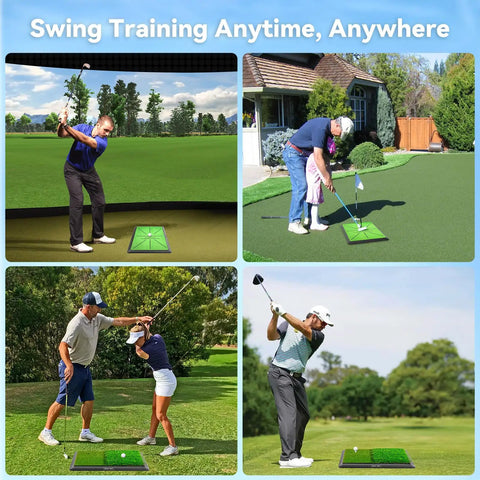 Pro-Grade Indoor Outdoor Golf Practice Mat For Chipping And Swing Path Training in various practice settings