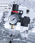Inline Air Pressure Regulator With Water Separator And Gauge For Your Compressor Setup One Quarter Inch NPT Brass Kit in water splash