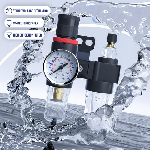Inline Air Pressure Regulator With Water Separator And Gauge For Your Compressor Setup One Quarter Inch NPT Brass Kit in water splash