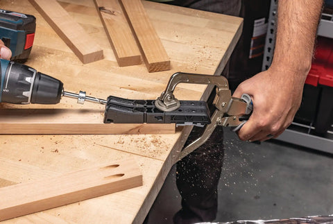 Using Pocket Hole Jig Micro For Thin Stock And Cabinets For Thirty Three Percent Smaller Micro Pocket Holes In One Half And Three Quarter Thick Materials on wood