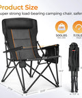 Beefy Oversized Heavy Duty Folding Camping Chair With High Back And Headrest 500 LB Capacity Side Pocket Built For Lawn Fishing Sports And All Outdoors 2 Pack showcasing dimensions