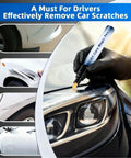 On The Go Car Scratch Remover Pen Kit For Any Color Vehicle used on a car bumper, showing close-up application on scratches.