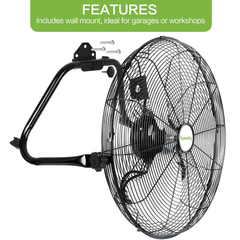 Wall-mount system for 20 Inch High Velocity Floor Fan With 3 Speed Control 4650 CFM Heavy Duty Industrial Metal Shop Fan