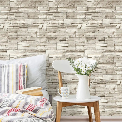 Stone Brick Wallpaper Peel And Stick Vinyl For Walls 17.7 In By 118.1 In Removable Backsplash in bedroom decor