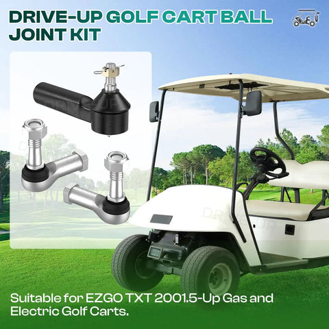 EZGO TXT Golf Cart Ball Joint Kit And Tie Rod End Set Fits 2001 Up 36V Electric Or Gas, Built Tough Right And Left Tie Rod Ends And Steering Back Outer Ball Joint 70695-G01 70902-G01 70902-G02 OEM Compatible. Black and silver tie rod ends and ball joints for EZGO TXT golf carts