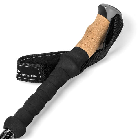 Close-up of Lightweight Aircraft Grade Aluminum Trekking Poles With Extended Down Grip And Tip Kit 2 Pack Quick Lock Adjustment handle
