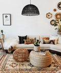 20 Inch Black Modern Bohemian Woven Rope LED Pendant Light Fixture With Adjustable Dome Ceiling Lamp For Kitchen Island Rope Shade