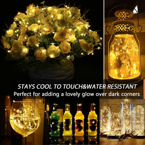 Dimmable Starry Copper String Lights, 66 Feet Long With 200 LEDs, USB Powered Plug In glowing inside bottles and lanterns.