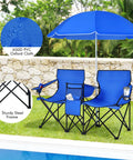 Grab And Go Double Portable Picnic Chair With Detachable Umbrella Built In Cooler Bag And Cup Holders Folding Camping Chair near pool