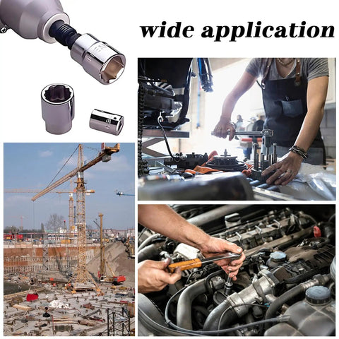 Wide application of Heavy Duty Chromium Vanadium Steel Socket Adapter Set in automotive and construction environments.