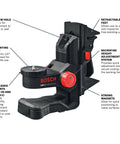 Pro Grade Laser Positioning Device with microfine height adjustment, threaded mounts 1/4-20 & 5/8-11, strong magnets visible