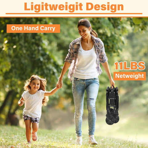 Woman carrying Grab And Go Foldable Wagon Cart With 360 Degree Wheels And Drink Holders for camping travel picnic
