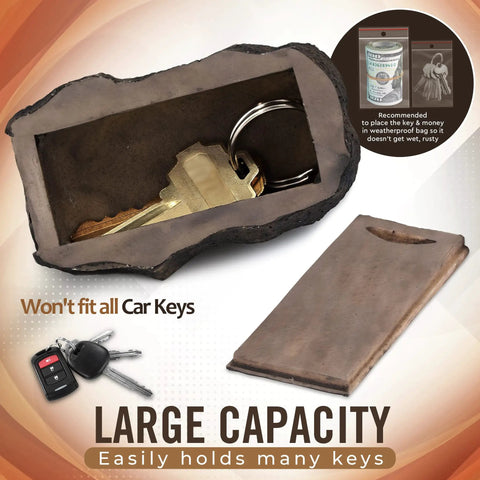 Rock Solid Outdoor Key Hider That Looks Like Real Stone 2 Pack Blends With Landscaping Weatherproof Spare Key Safe open view with keys