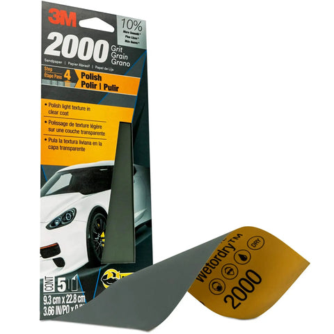 2000 Grit Sandpaper For Wet And Dry Polishing Of Clear Coat And Light Scratches Three And Two Thirds Inch By Nine Inch Sheet Waterproof Silicon Carbide For Auto Body Repair And Car Paint Shine Works Wet Or Dry package