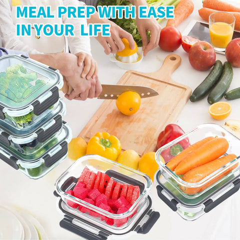 Glass Meal Prep Storage Containers Set 22 Oz Each 10 Pack With Airtight BPA Free Lids Borosilicate Glass Food Storage