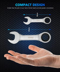 8 Piece Stubby Ratcheting Wrench Set Five Sixteenth Inch To Three Quarter Inch SAE 12 Point 72 Tooth CRV Steel Compact Design